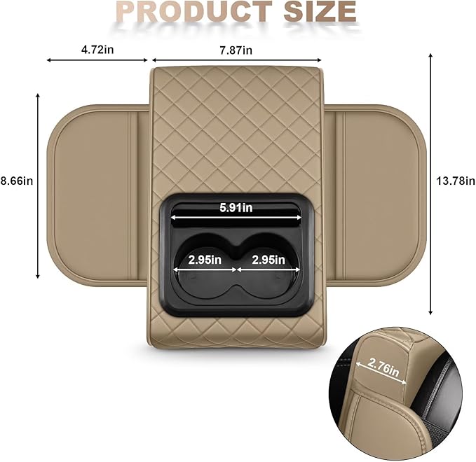 Center Console Cover Fit for Land Cruiser Faux Leather Car Armrest Cushion with Storage Bags, Cup Holder ＆ Phone Storage Multifunctional Middle Console Cover(Beige)
