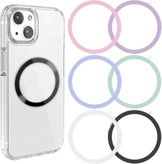 6 Colors Universal Metal Rings Compatible with Magsafe Magnetic Wireless Charger, Adapter Ring Sticker for Cell Phone Case Magnet Wireless Charging, Compatible with iPhone 16/15/14/ Samsung Galaxy