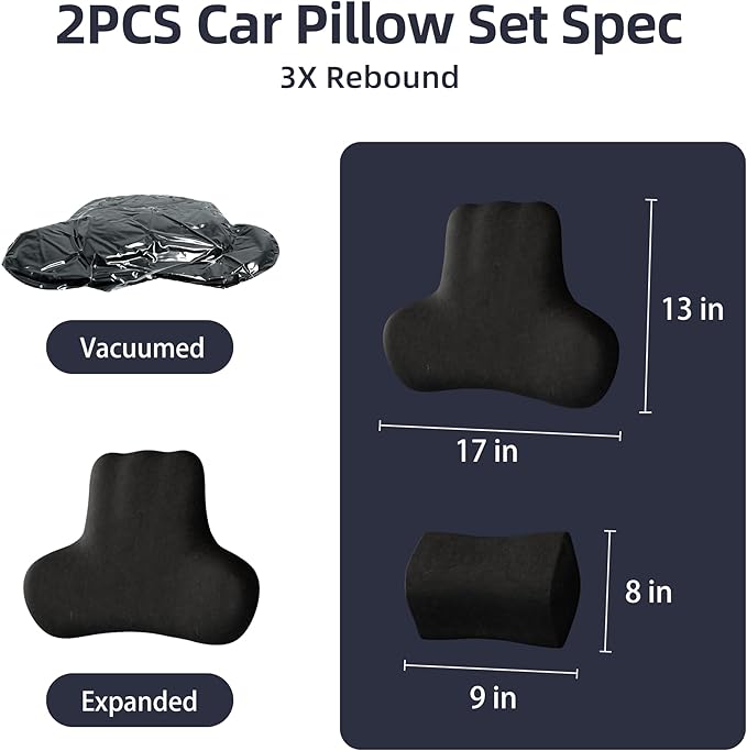Car Neck & Lumbar Support Pillow Set for Volkswagen Atlas, Soft Memory Foam Headrest & Back Cushion, Ergonomic Comfortable Seat Support for Daily Driving and Long Trips Car Interior Accessories