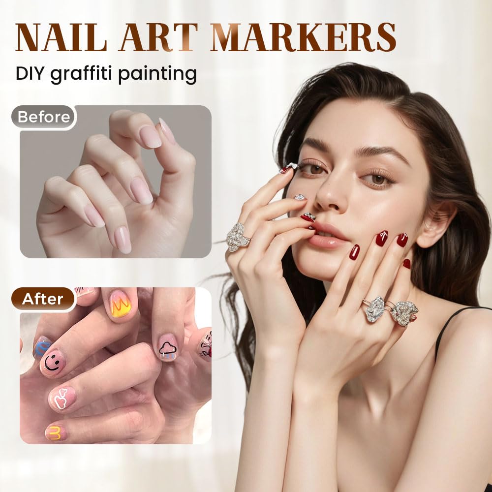 12 Colors Nail Art Pens Set, 2025 New Nail Art Markers Polish Pen for 3D Nail Art, Nail Art Tools for Dotting Drawing Painting Point Liner DIY (3 sets)
