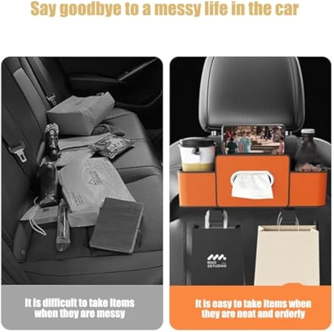 Car Organizers and Storage Box, Multifunctional Car Organizer and Storage Box Back Seat, 3-in-1 Holder Tissue Dispenser, Phone Stand for Snacks, Drinks, Bag Hook, Keep Tidy & Organized (Black)