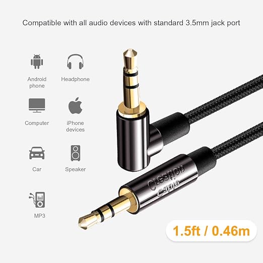 CableCreation 3.5mm Audio Cable, Right Angle Male to Male Auxiliary Cable