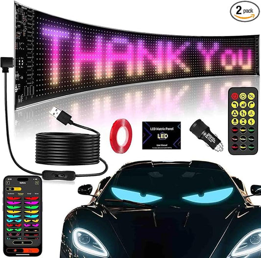 5800 Lux High-Brightness Multi-Panel Sync LED Display (23.4"x4.73") – 3X Brighter, APP/Remote Programmable Scrolling Text & Animation for Cars, Stores – USB 5V Powered