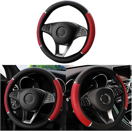Car Steering Wheel Cover, Non-Slip, Elastic, Steering Wheel Cover for Men and Women, Universal Fit 15 Inches Cars, Vehicles, SUVs (Red)