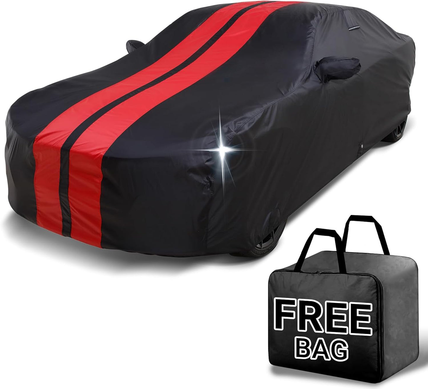 iCarCover Custom Car Cover for Buick Cascada (2016-2019) Waterproof All-Weather Rain Snow UV Sun Protector Full Exterior Indoor Outdoor Car Cover (Stripe - Black/Red)