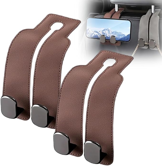 2026 Car Headrest Storage Hooks - Universal Backseat Hanger Organizer for Handbags & Grocery Bags (4, Brown)