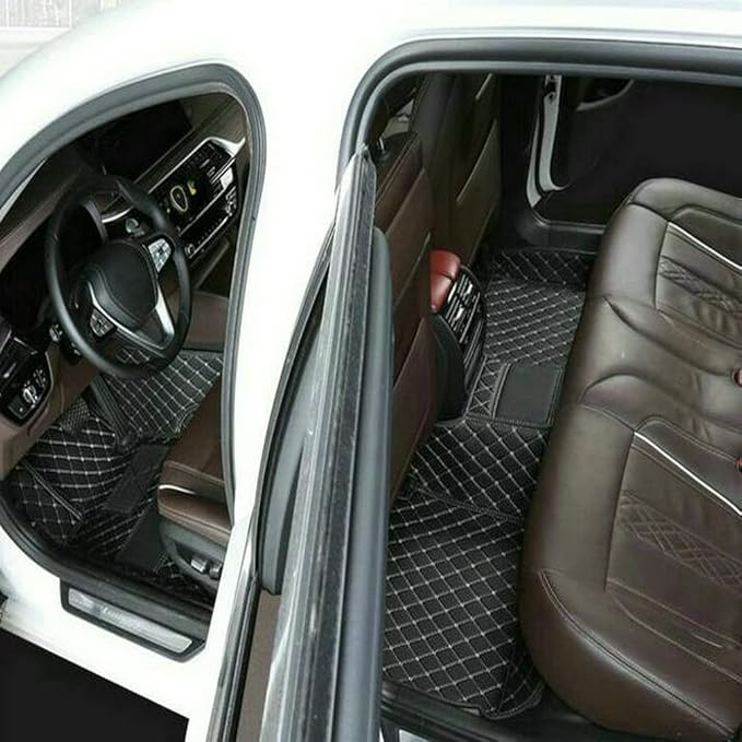 TREGOO All Weather Car Mats Custom Fit Non Slip Floor Mats for 1998-2025 Cars Personalized Leather Protection Pads Suitable for Men Women (Black and White)