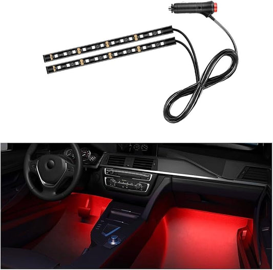 Car LED Strip Light, 24 LEDs RGB Neon Interior Atmosphere Lights, 12V Under Dash Ambient Night Light, Cigarette Lighter Auto Interior Decorative Lamp, Car Accessories (Red)