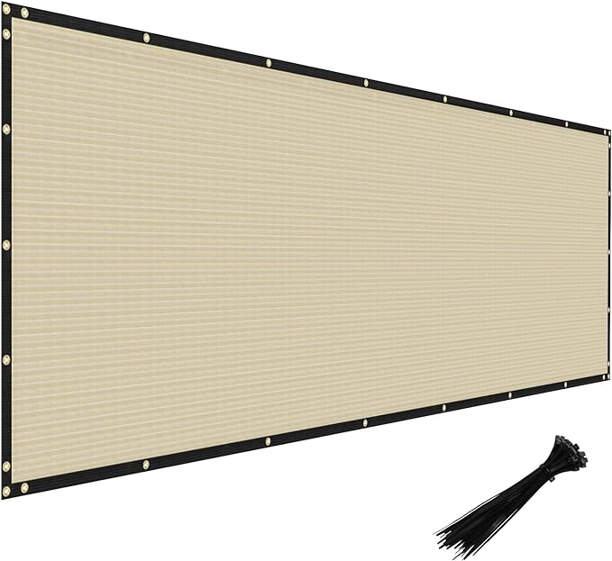 Windscreen4less Privacy Fence Screen Heavy Duty Windscreen Fencing Mesh Fabric Shade Net Cover with Brass Grommtes for Outdoor Wall Garden Yard Pool Deck, 8'x289' Beige