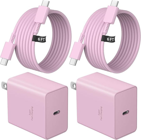 45W Type C Charger, USB C Charger 2-Pack iPhone 15 16 Charger 6FT with iPhone 16/16 Plus/16 Pro/16 Pro Max/iPhone 15/15 Pro Max/iPad Pro/AirPods/Galaxy S24 S23 S22 S21,Android Charger(Pink)