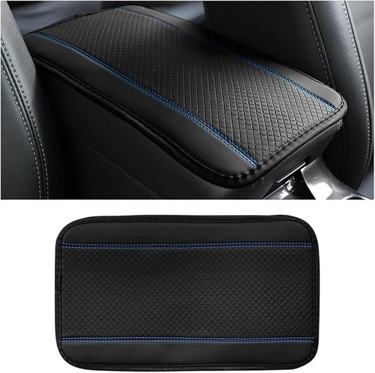 Car Armrest Seat Box Cover, Comfortable Leather Automotive Center Console Cushion Pad, Soft Waterproof Vehicle Arm Rest Protector Mat Accessories, Universal for RV, SUV, Truck (Black/Blue)