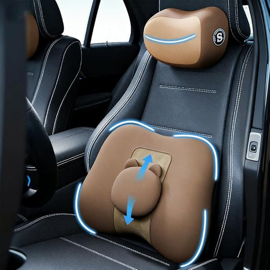 Car Lumbar Support and Neck Pillow for Driving Seat, Memory Foam Car Back Support Pillow & Headrest for Improve Posture, Driver Back Neck Sciatica Pain Relief Cushion (Coffee)