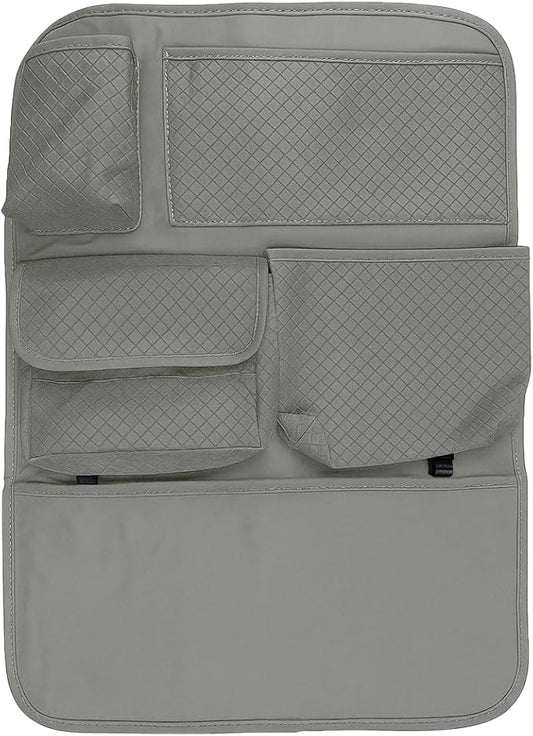 Car Backseat Organizer, Leather Auto Seat Back Kick Mats Protector, Multi-Pocket Car Rear Seat Hanging Storage Bag with Tissue Holder, Travel Accessories for Most Cars SUV Truck(Gray)