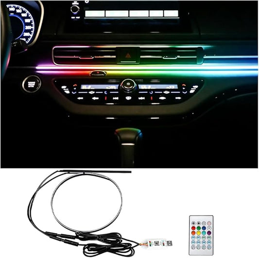 Car LED Strip Lights, 43.3 Inch & 13.8 Inch 2 in 1 64 Colors Music Mode Inside Vehicle Dash Ambient Lighting Kit with Wireless Remote Control, Auto Dashboard Lamp, Universal Fit