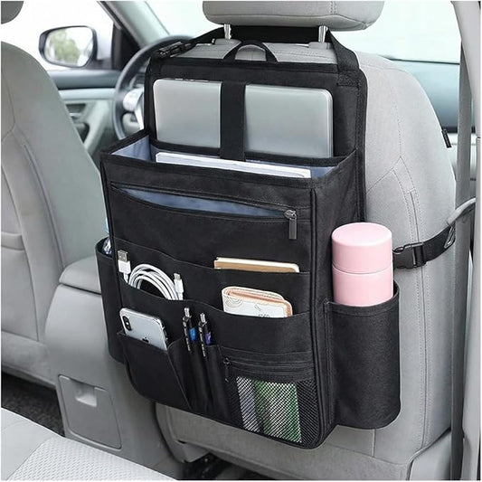Car Front Seat Organizer, Multipurpose Hanging Passenger Seat & Backseat Storage Bag with Cup Holder, Multi-Layer Auto Interior Organizer with Laptop Tablet Storage, Universal Fit