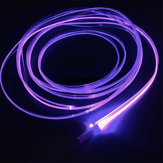 3m/9.8ft 5m/16ft Car Home LED Strip Ambient Light 2mm Plastic Optic Fiber Cable Skirt Tube Kit with 12V LED Light Source Illuminator (Purple,5m/16ft)