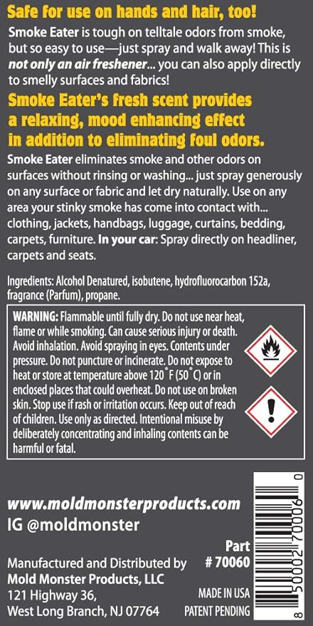 Smoke Eater Odor Eliminator Aerosol Spray, Spring Fresh Linen, 3.5 oz — Tea Tree Oil Breaks Down Smoke at the Molecular Level