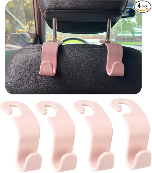Car Seat Headrest Hook 4 Pack Hanger,Car Headrest Hook for Purse and Bag,Universal Vehicle Storage Organizer(Pink,4Pack)