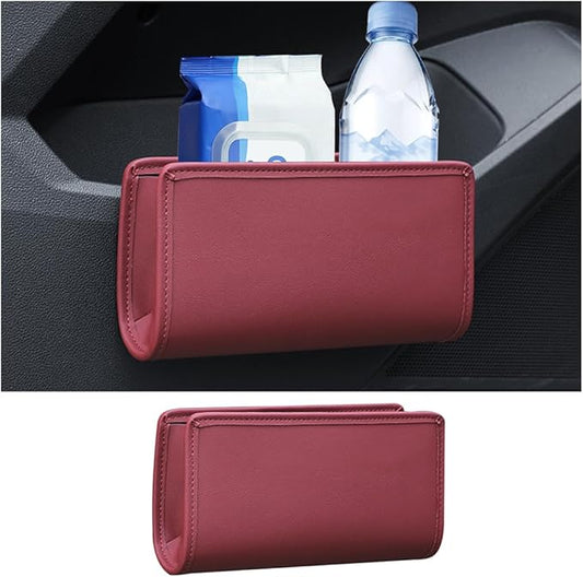Car Seat Side Storage Pocket, Leather Hanging Foldable Multifunctional Vehicle Front Door Back Organizer Box, Waterproof Auto Interior Organizing Container, Universal fit(Wine Red)