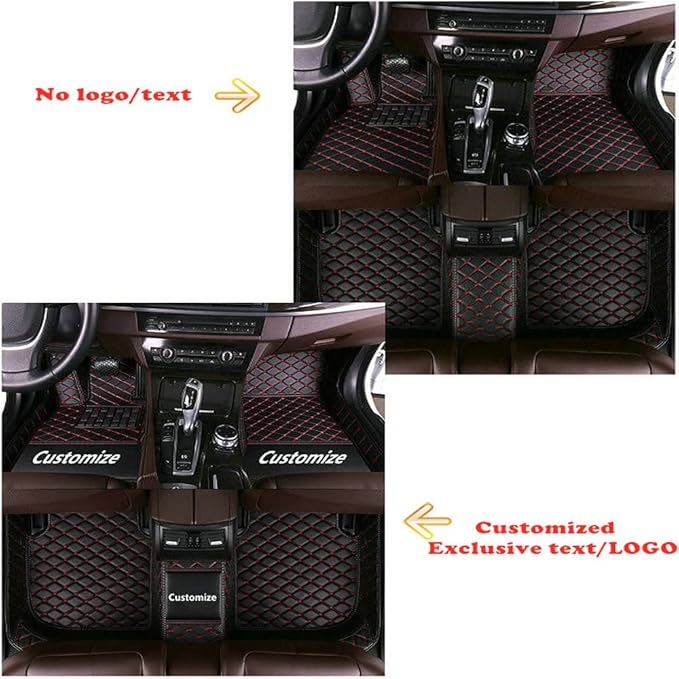 Custom Personalized Floor Mats for Cars - Luxury Full Coverage All Weather Mats, Anti-Slip Leather Mat Set, Fit for 99% of Cars, SUVs & Trucks (Wine Red, C-Double Color)