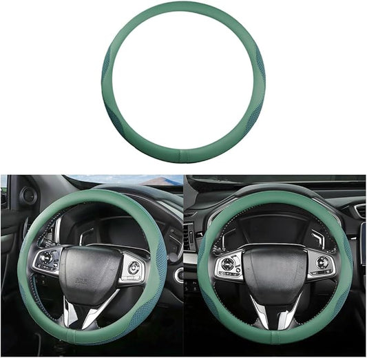 Car Steering Wheel Cover, Microfiber Breathable Ice Silk Leather Steering Wheel Cover Soft Anti-Slip Safety, 15inch Four Season Universal Fits for Most Truck,SUV,Cars (Green)