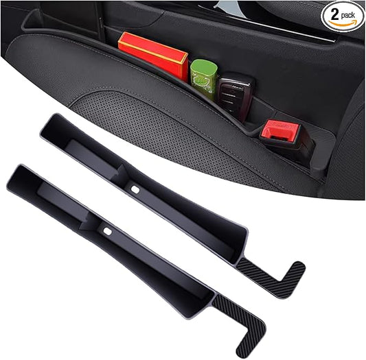 2PCS Car Seat Gap Filler, Anti-Drop Vehicle Console Crevice Blocker with 2 Storage Areas, Seat Side Seam Organizer Plug from Droping, Universal Automotive Interior Accessories (Black)