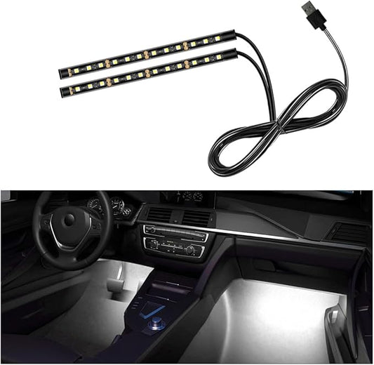 Car LED Strip Light, 24 LEDs RGB Neon Interior Atmosphere Lights, 12V Under Dash Ambient Night Light, USB Port Auto Interior Decorative Lamp, Universal Car Accessories (White)