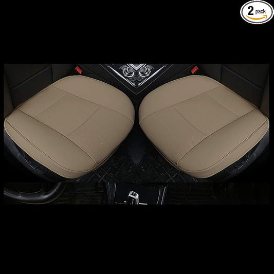 Car Seat Cushions Cover, 2pcs PU Leather Car Seat Covers Car Seat Protector Cover for Car Driver and Passenger Seat Bottom (Width 20.8×deep 21×Thick 0.35 inch)(Beige-B)