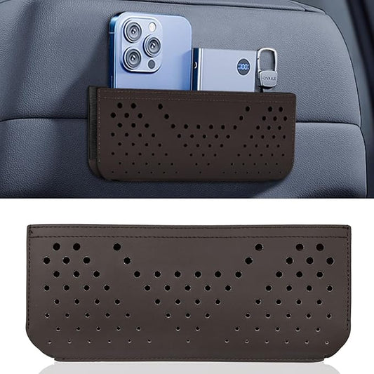 Car Seat Side Pocket Organizer, Multifunctional Mini Console Storage Bag for Phone, Keys, Sunglass, Wallet, PU Leather Tray Pouch Car Organizer Accessories for Seat, Door, Window, Console (Brown)