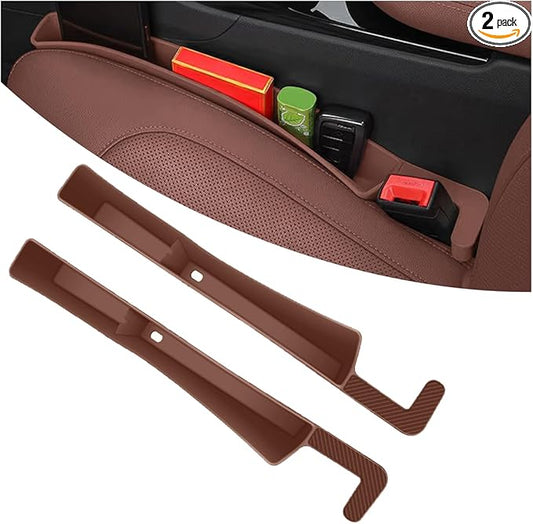 2PCS Car Seat Gap Filler, Anti-Drop Vehicle Console Crevice Blocker with 2 Storage Areas, Seat Side Seam Organizer Plug from Droping, Universal Automotive Interior Accessories (Brown)