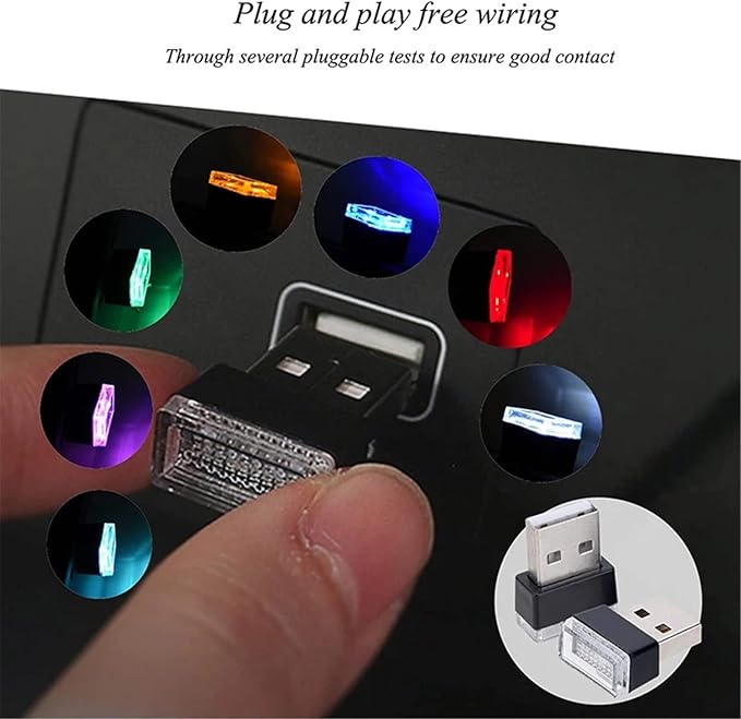 1/4/10 PCS USB LED Light Car Interior Styling Atmosphere Decorative Lamps Mini Universal Portable Ambient Lighting Kit Red Bule(4 PCS_White)