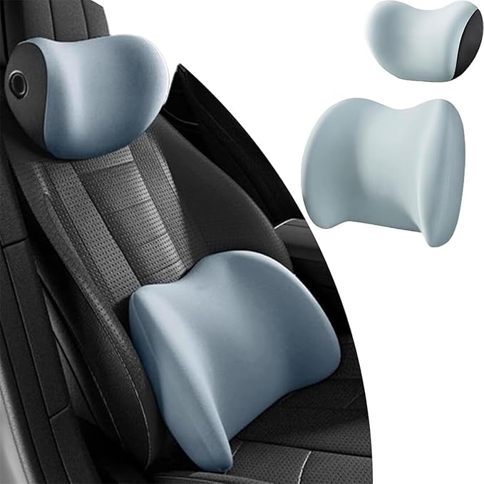Headrest Lumbar Pillows Car Seat for Honda HRV CRV CRZ BRV 2001-2025, Ergonomic Neck Back Support Cushion, Comfortable Breathable Washable Cover, Memory Foam, Blue