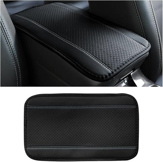 Car Armrest Seat Box Cover, Comfortable Leather Automotive Center Console Cushion Pad, Soft Waterproof Vehicle Arm Rest Protector Mat Accessories, Universal for RV, SUV, Truck (Black/Gray)