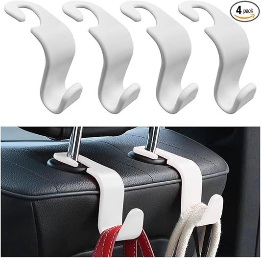 4PCS Car Seat Headrest Hook, Auto Back Seat Hanging Storage Organizer, Vehicle Seatback Hanger Holder for Purse Handbag Coat Umbrella, Universal Interior Car Accessories (White)