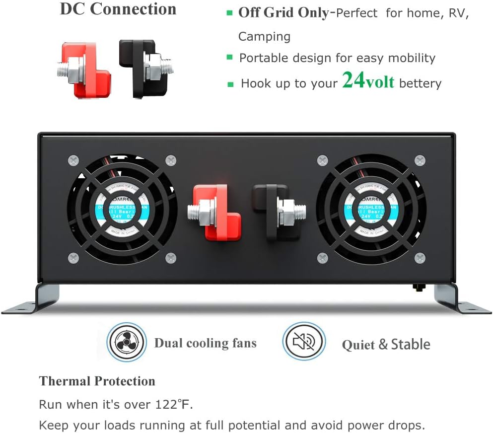 WZRELB Strong Driving Capacity 2500W 24VDC to 120VAC Pure Sine Wave Inverter Power Converter (RBP250024B1), Black