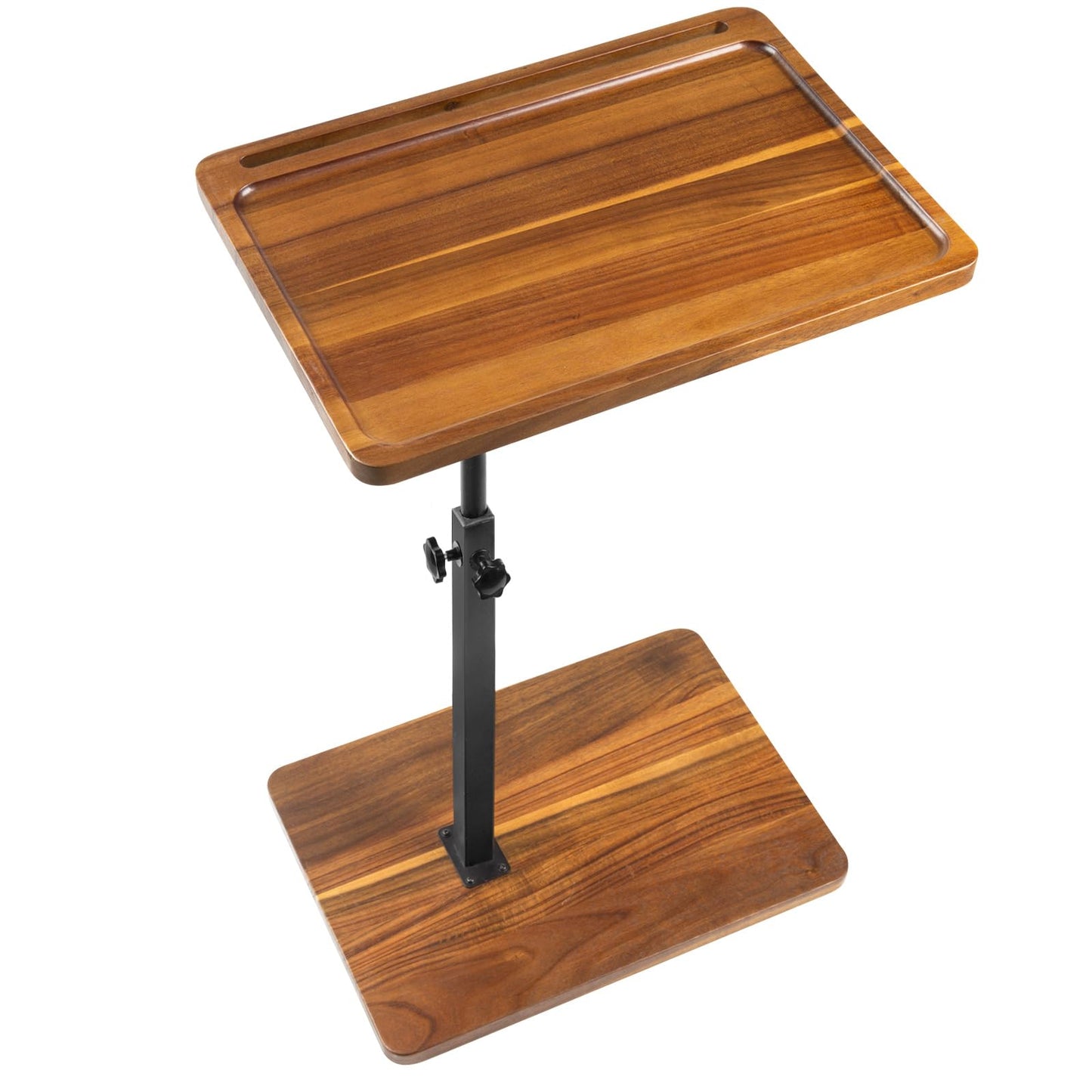LVETOLS Solid Wood Acacia Wood Couch Table,360° Swivel Height Adjustable C Table with Phone & Tablet Slot,TV Trays for Eating on Couch, Bedroom or Livingroom, Oblong