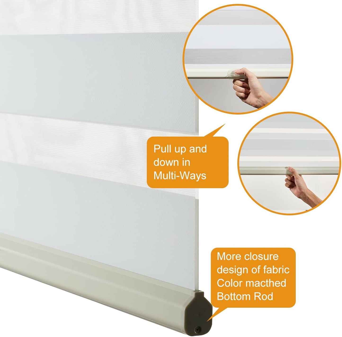 Persilux Cordless Zebra Blinds for Windows Free-Stop Roller Windows Shades (46" W X 72" H, Cream) Dual Layer Light Control for Day and Night, Light Filtering Sheer Shades for Home, Easy to Install