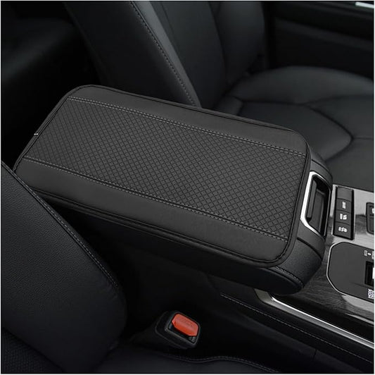 Car Armrest Storage Box Mat, Leather Embossing Auto Center Console Cushion Protective Pad, Anti-Scratch Waterproof Armrest Seat Box Protector for Most Cars Trucks SUVs (Black & Gray)