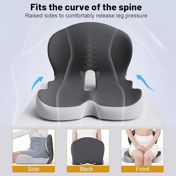 Car Seat Cushion for Long Driving, Ergonomic Memory Foam Seat Cushion, Car Seat Cushion for Back Pain and Lumbar Support Non Slip and Easy Clean for Driving Gaming Chair and Travel A Green