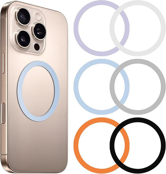 6 Colors Universal Metal Rings Compatible with Magsafe Magnetic Wireless Charger, Adapter Ring Sticker for Cell Phone Case Magnet Wireless Charging, Compatible with iPhone 17/16/15/ Samsung Galaxy
