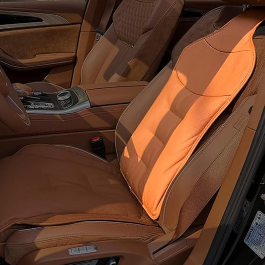 Car Car SUV's Van Universal Genuine Leather Seat Cushion Lumbar Back Top Layer Cowhide Front and Rear Cushion Plus Padded Comfort (Red Flag Brown, Backrest)