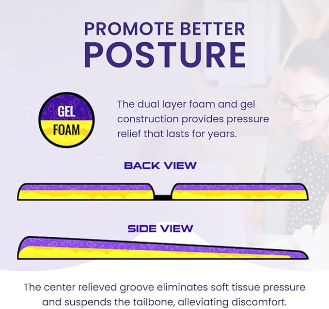 G Seat LITE Travel Gel Foam Cushion | Back Pain, Sciatica, Pressure Relief | Relieves Tailbone Discomfort, Promote Healthy Posture | Ergonomic Comfort | Car, Commute, Airplane and Travel - Blue