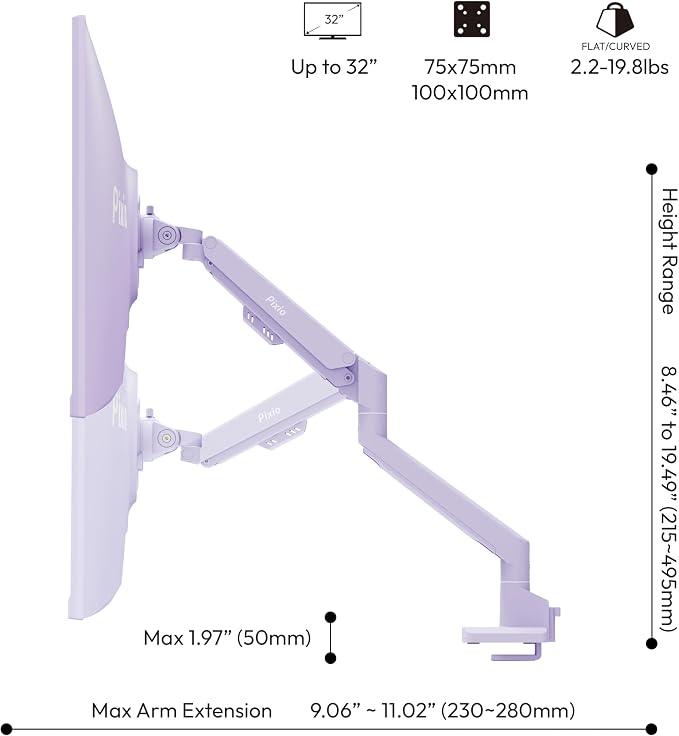 Pixio PS1S Wave Purple Single Monitor Arm Stand Desk Mount