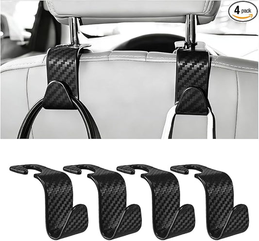 4PCS Car Seat Headrest Hook, Automotive Back Seat Storage Holder Hanger, Vehicle Interior Backseat Organizer Hanging Hook for Purse Handbag Grocery Bags, Universal Fit (Black)