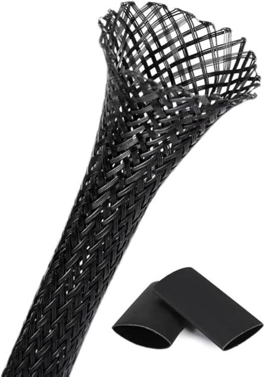 25ft - 1/4 Inch Cable Management Sleeve Protector,Wire Loom PET Expandable Wire Sleeving for Office TV Computer Home Theater Engine Bay Cord Organizer,Protect Cables from Pet Cat Dog Chewing,Black