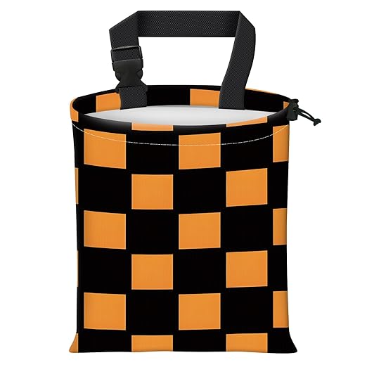 Car Trash Bag Large Hanging Can for Back of Seat, Cute Waterproof Car Garbage Bag for Vehicle, Travelling, Outdoor Black Orange Checkerboard