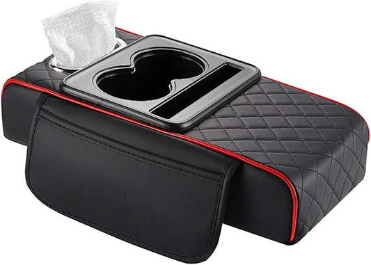 Car Armrest Cushion for Mercedes Benz E-Class W211 2001-2005 2006 2007 2008 2009, Car Center Console Cover Armrest Pad with Cup Holder and Tissue Box, Car Accessories,Black-Red