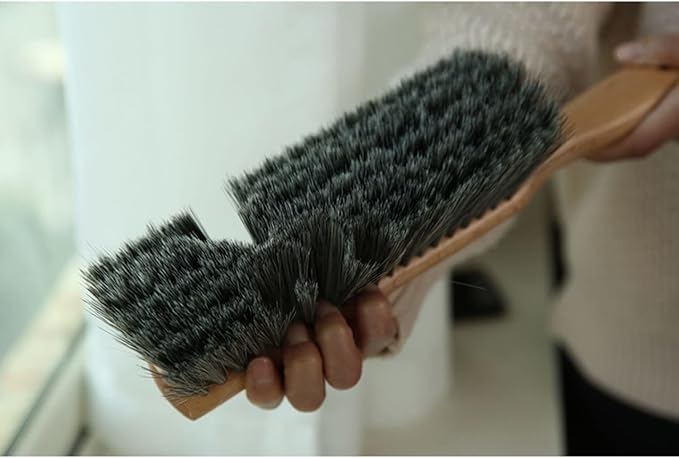 Soft Bristle Hand Brush Wooden Handle for Shop Bench Upholstery Sofa Furniture, Non-Scratch 14 Inch Long (Gray)