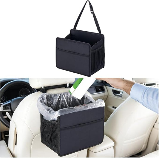 Car Seat Back Organizer, Foldable Vehicle Backseat Storage Hanging Bag with Mesh Pocket, Multipurpose Auto Headrest Storage Pouch Organizer Accessory, Universal Fit (Litchi Pattern Black)