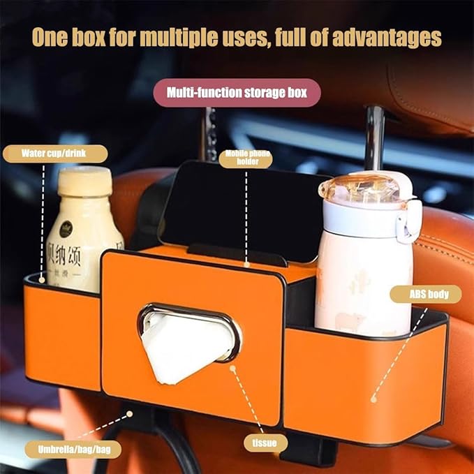 Car Multifunctional Seat Back Waterproof Storage Bag, Multifunctional & Waterproof Car Back Seat Organizer with 2 Cup Holders&Hooks, Hanging Storage Box for Most Cars (2pcs A)
